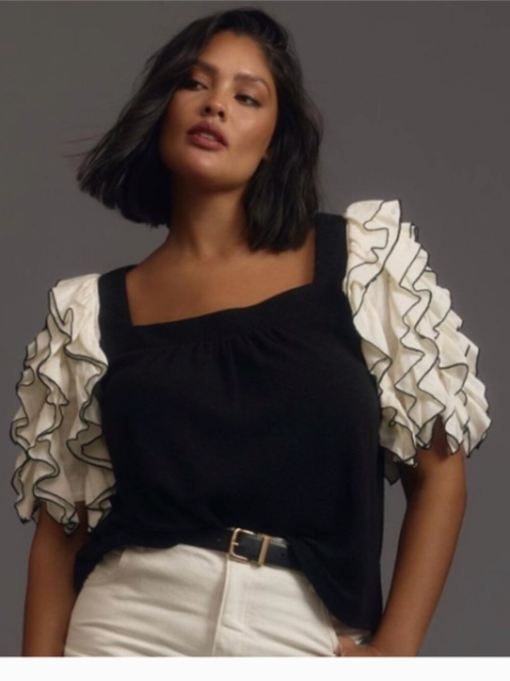 NWT Anthropologie Sunday in Brooklyn Square-Neck Ruffle Sleeve Babydoll TOp - Picture 2 of 5